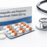 Alt="Amoxycillin 500mg and Potassium Clavulanate 125mg tablet strip with stethoscope"